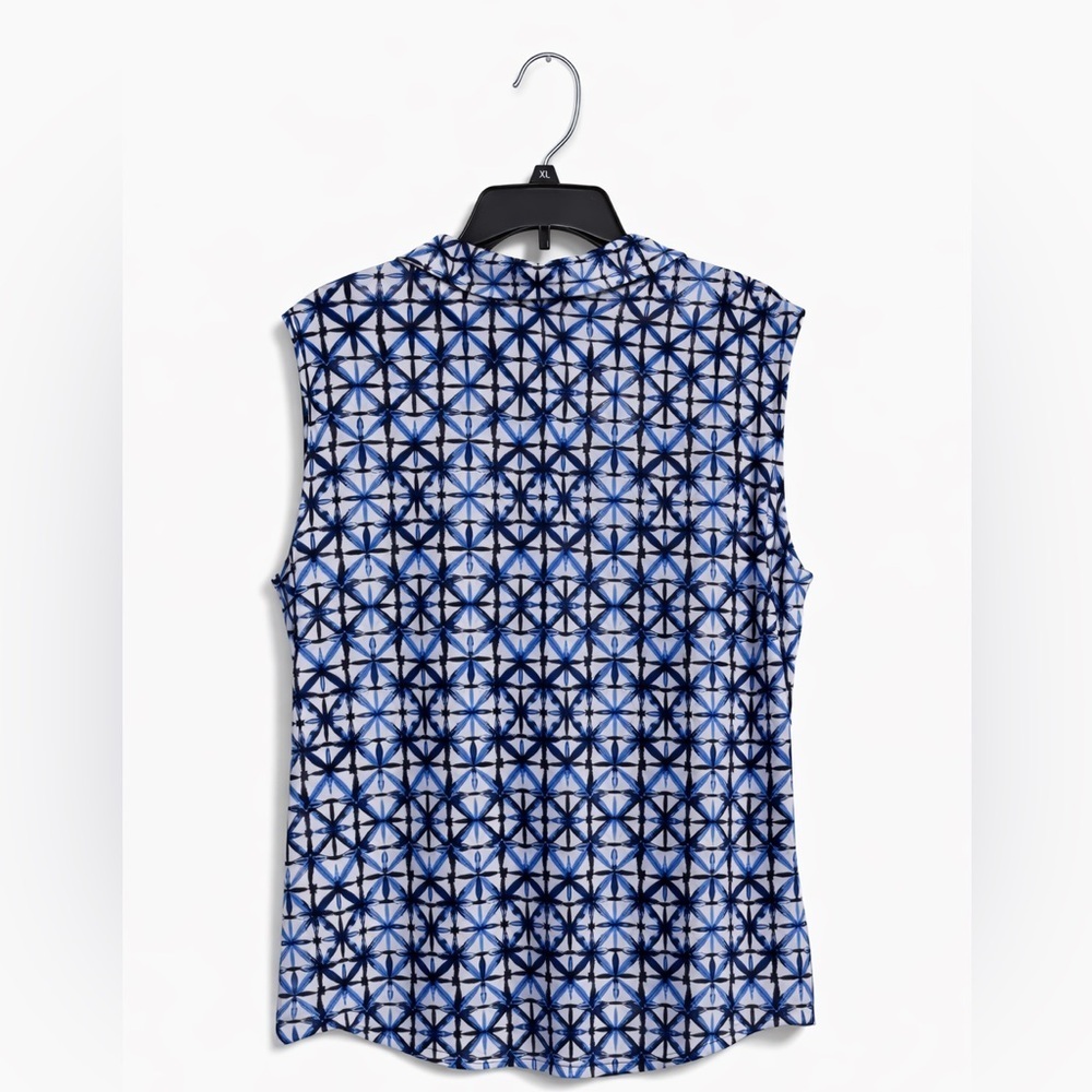 Jones New York Signature Sleeveless Collared Top XL Blue White Stretch - Picture 2 of 3